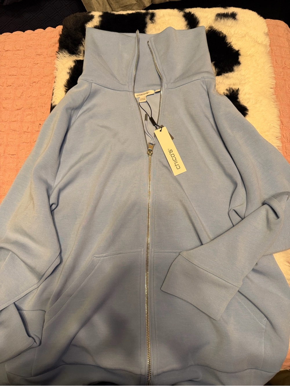 Chico's Light Blue Zip-Up Bomber Jacket with High Collar